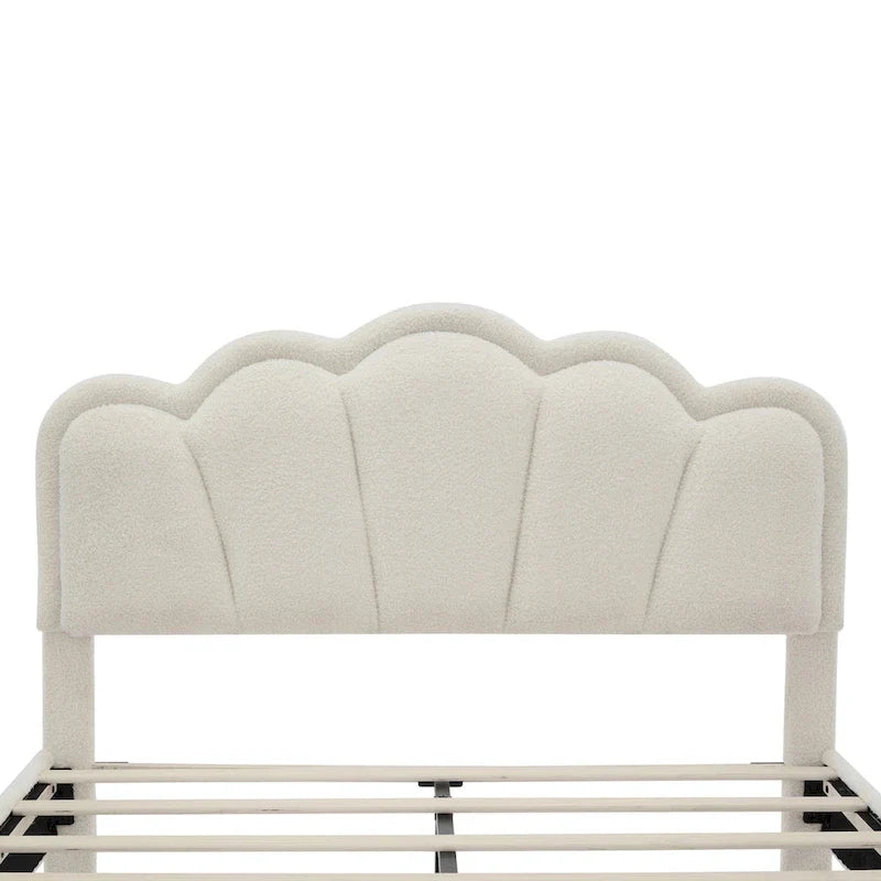 Ensemble de chambre 2 pièces taille Full, lit plateforme rembourré LED en forme de fleur avec pouf de rangement, tissu sherpa