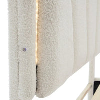 Ensemble de chambre 2 pièces taille Full, lit plateforme rembourré LED en forme de fleur avec pouf de rangement, tissu sherpa