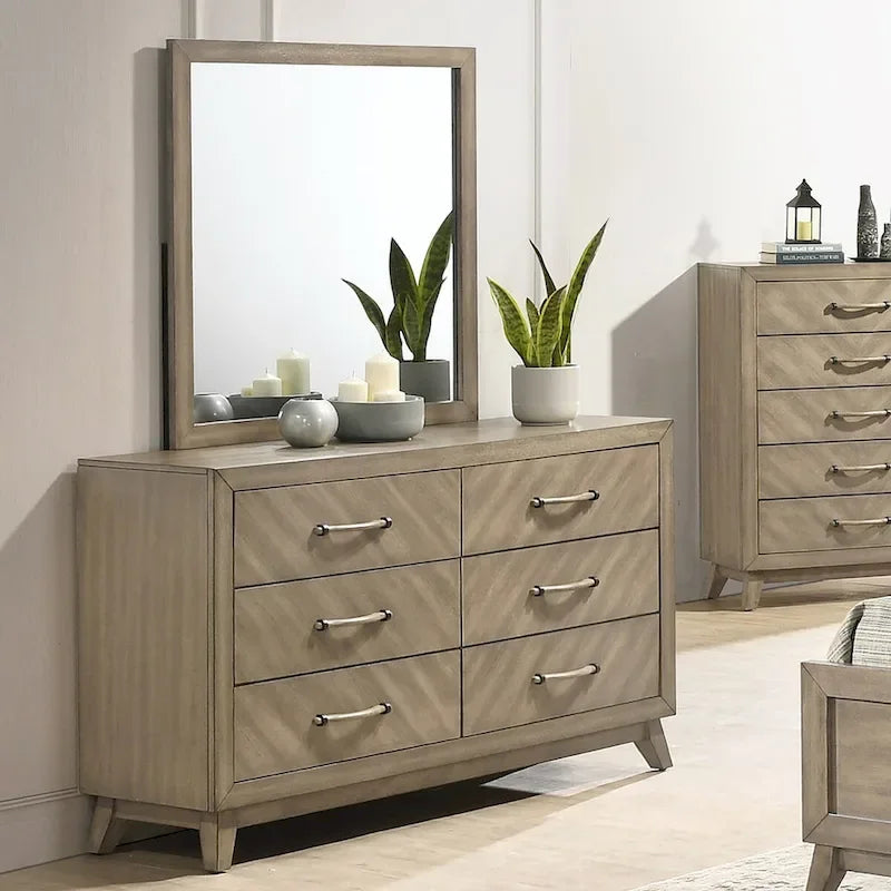 Ensemble de chambre à coucher contemporain Roundhill Furniture Arena en bois : Lit à panneaux, commode, miroir, table de chevet, chiffonnier, gris antique