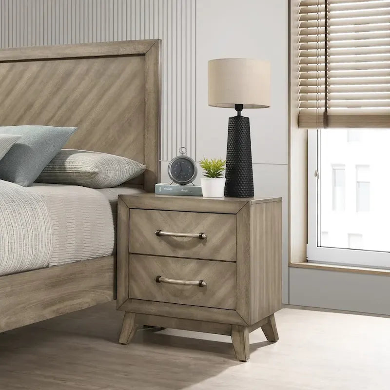 Ensemble de chambre à coucher contemporain Roundhill Furniture Arena en bois : Lit à panneaux, commode, miroir, table de chevet, chiffonnier, gris antique