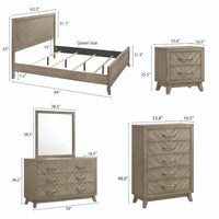 Ensemble de chambre à coucher contemporain Roundhill Furniture Arena en bois : Lit à panneaux, commode, miroir, table de chevet, chiffonnier, gris antique