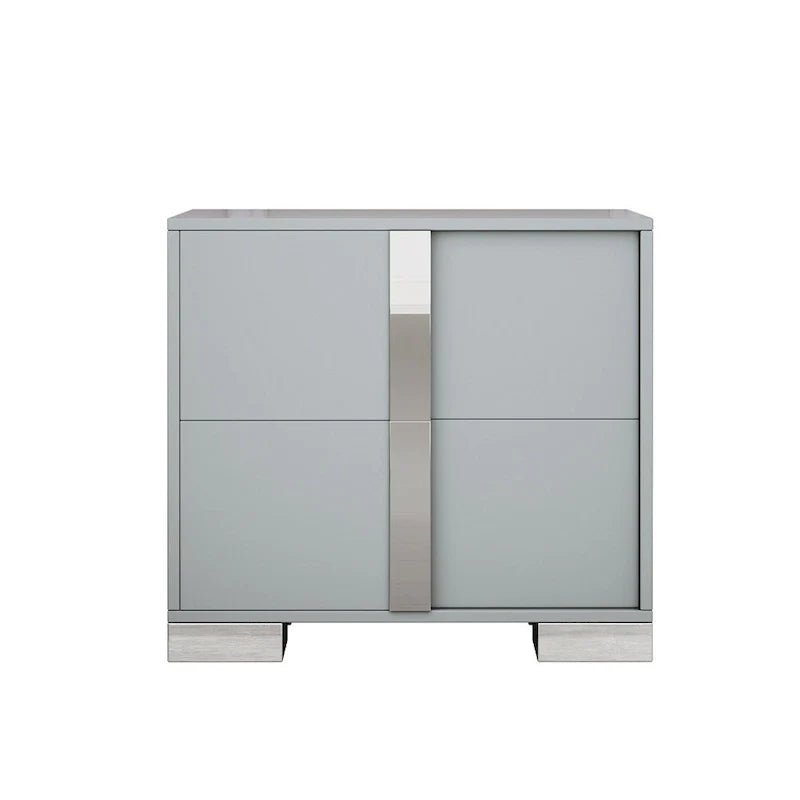 Table de chevet élégante avec miroir et poignée en métal, 2 tiroirs