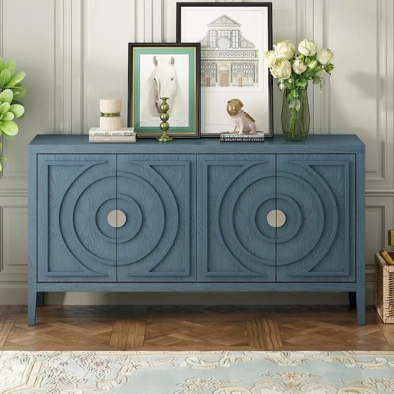 Buffet rétro avec portes et motifs à rainures circulaires - N/A