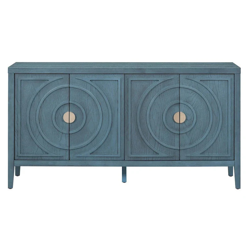 Buffet rétro avec portes et motifs à rainures circulaires - N/A