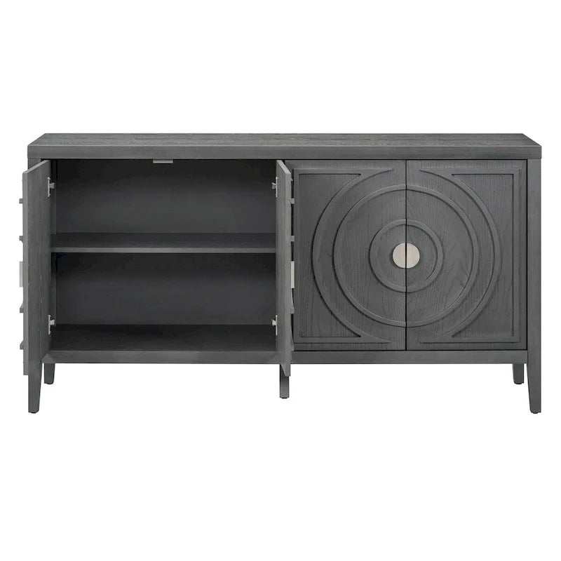 Buffet rétro avec portes et motifs à rainures circulaires - N/A