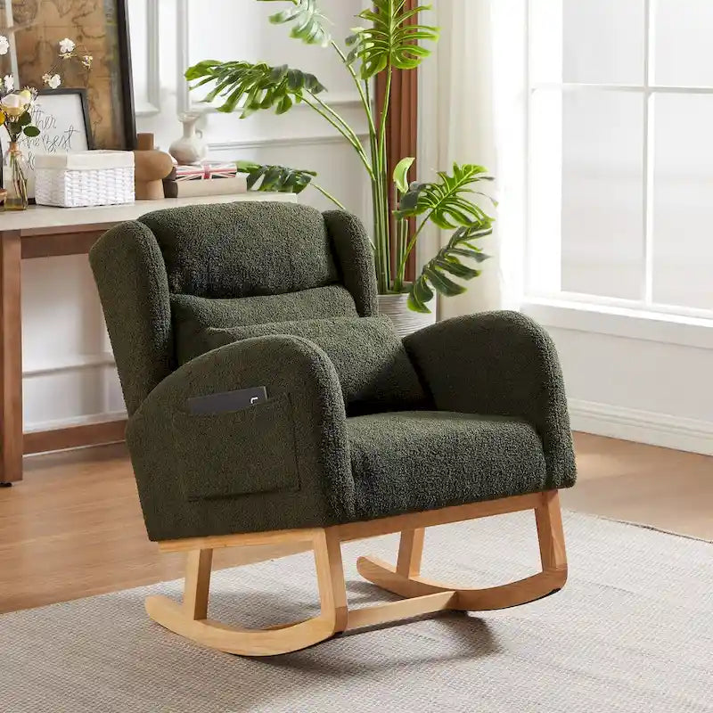 Fauteuil à bascule d'appoint moderne à dossier haut pour salon, deux poches latérales