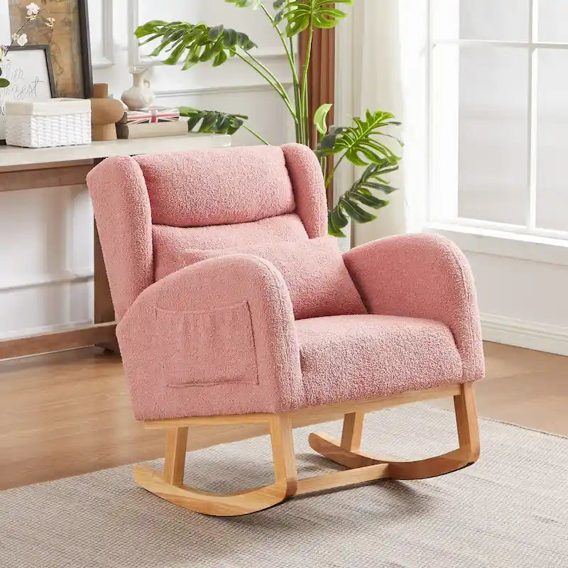 Fauteuil à bascule d'appoint moderne à dossier haut pour salon, deux poches latérales