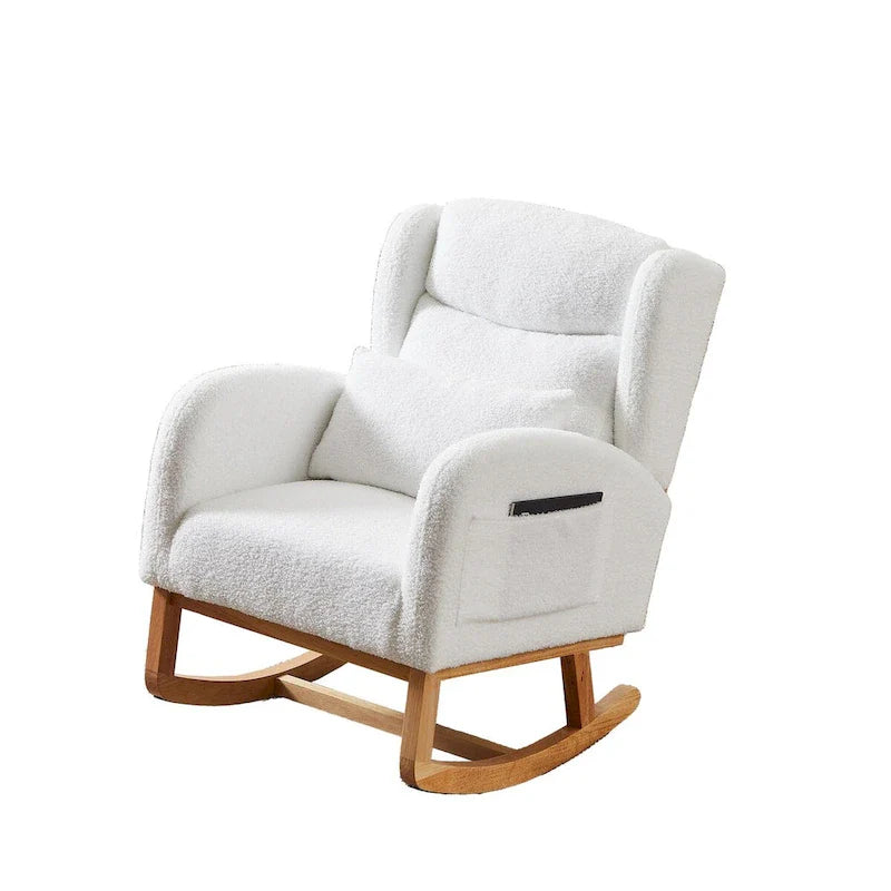 Fauteuil à bascule d'appoint moderne à dossier haut pour salon, deux poches latérales