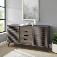 Buffet moderne 59 po, armoire de rangement et meuble TV avec 4 tiroirs et 2 portes coulissantes
