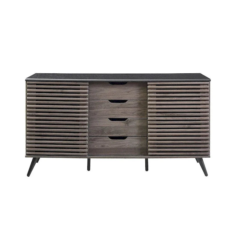 Buffet moderne 59 po, armoire de rangement et meuble TV avec 4 tiroirs et 2 portes coulissantes