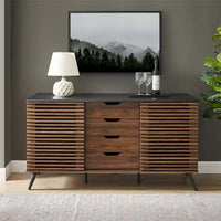 Buffet moderne 59 po, armoire de rangement et meuble TV avec 4 tiroirs et 2 portes coulissantes