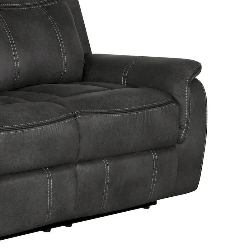 Canapé inclinable manuel Tom de 85 pouces avec mouvement, similicuir noir et mousse à mémoire de forme de gel