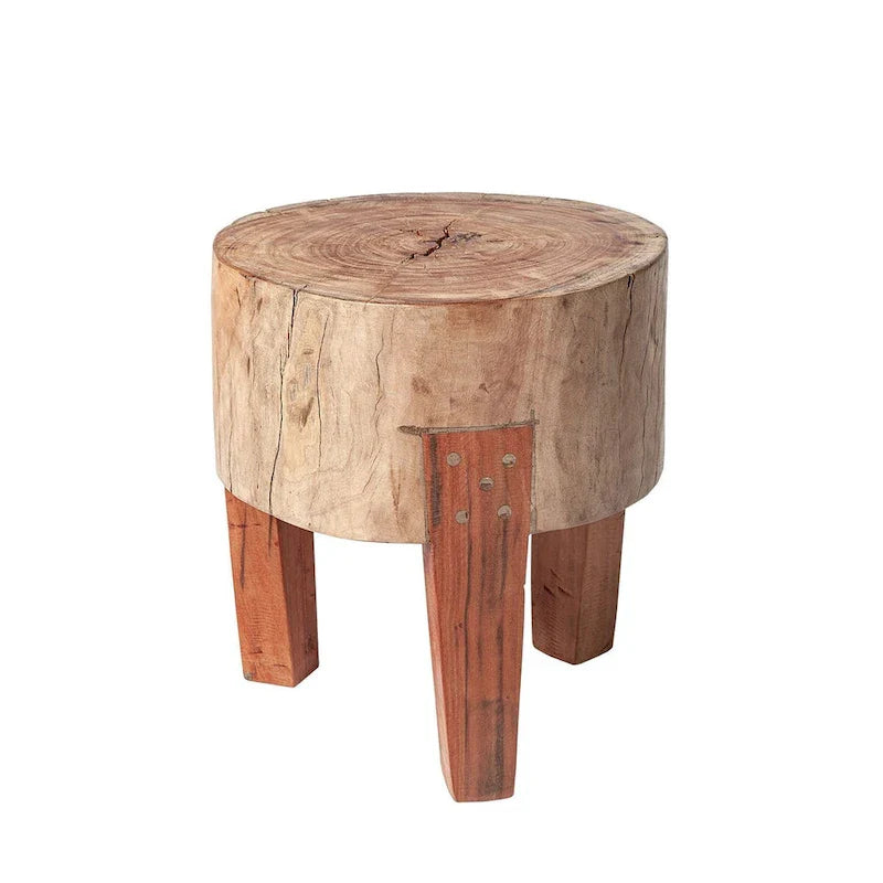 Tabouret en bois de récupération massif rustique Asco