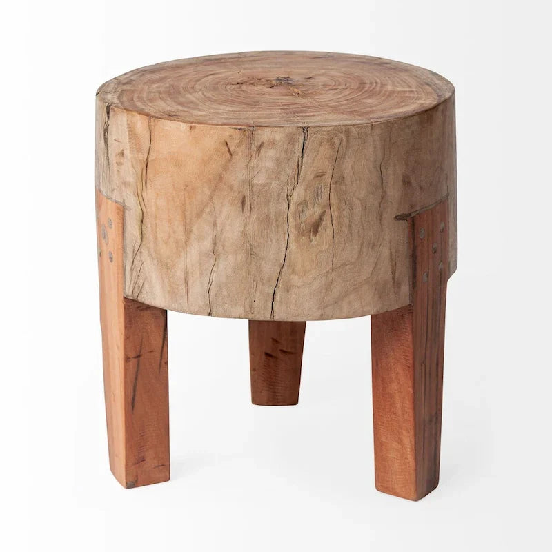 Tabouret en bois de récupération massif rustique Asco
