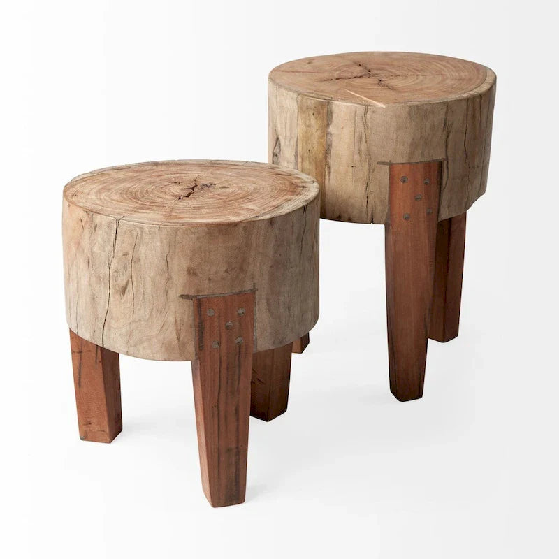 Tabouret en bois de récupération massif rustique Asco