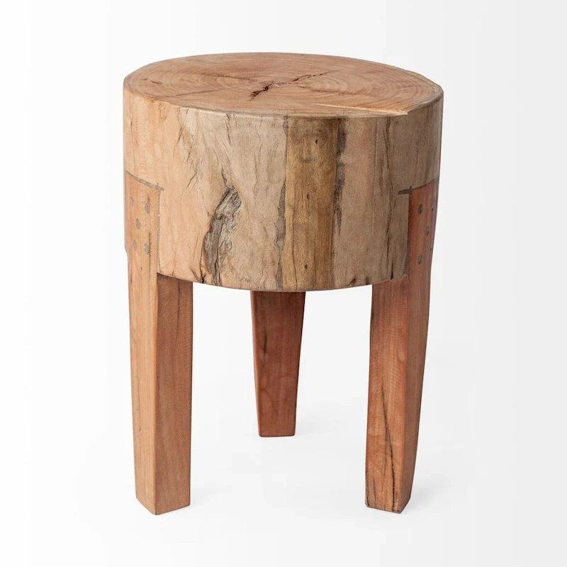 Tabouret en bois de récupération massif rustique Asco