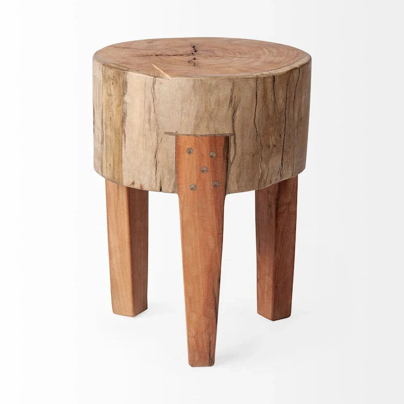 Tabouret en bois de récupération massif rustique Asco