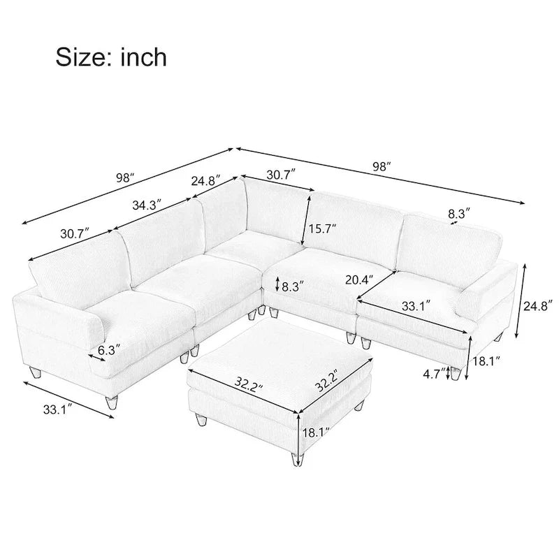 Canapé sectionnel modulable avec ottoman sectionnel d'angle en forme de L