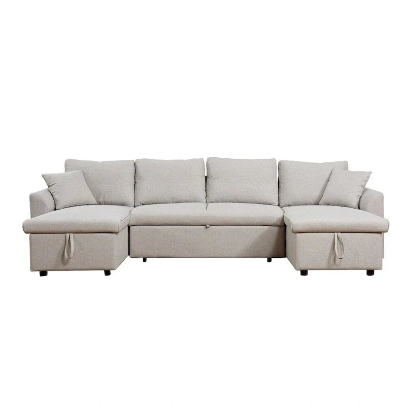 Canapé-lit sectionnel escamotable en forme de U avec doubles espaces de rangement