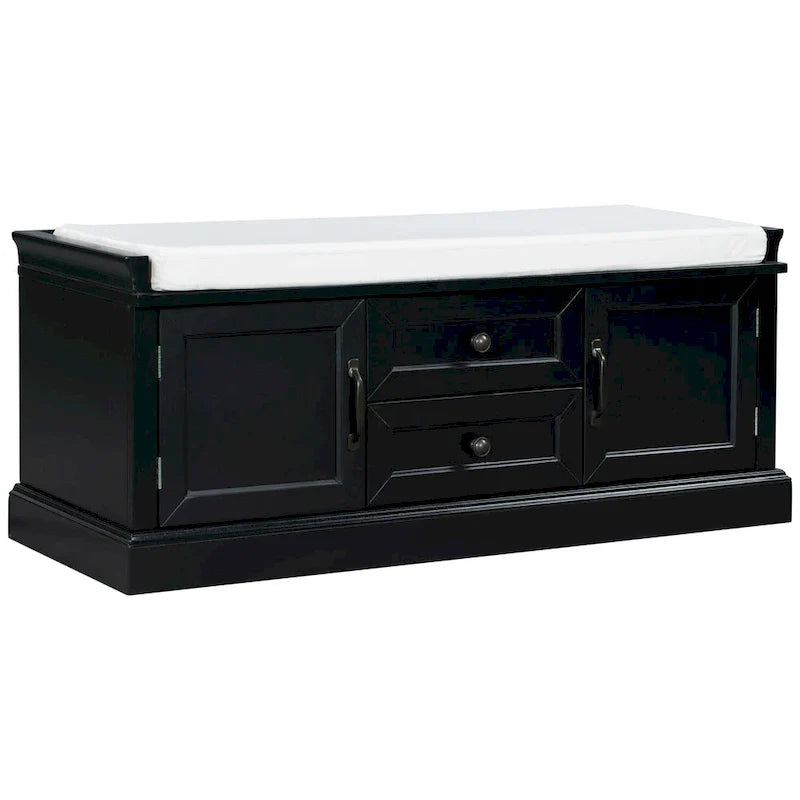 Banc à Chaussures de Rangement avec 2 Tiroirs, 2 Armoires et Coussin Amovible