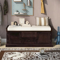 Banc à Chaussures de Rangement avec 2 Tiroirs, 2 Armoires et Coussin Amovible