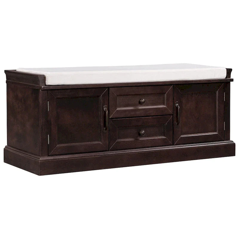 Banc à Chaussures de Rangement avec 2 Tiroirs, 2 Armoires et Coussin Amovible