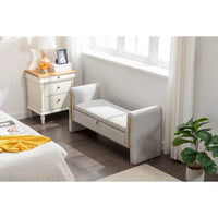 Banc de rangement en velours pour chambre à coucher avec garniture en métal doré pour salon, chambre à coucher, intérieur