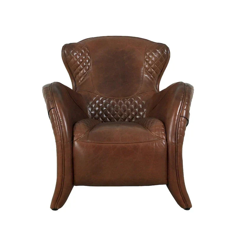 Fauteuil à oreilles en cuir pleine fleur Aspen Pasargad Home, Marron - L81xP88xH85