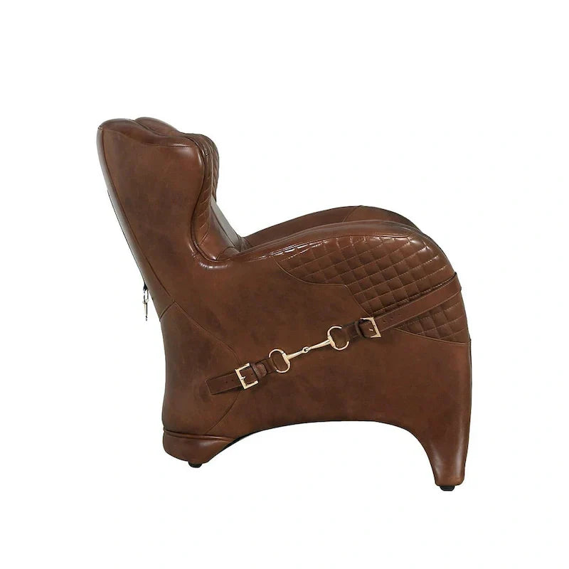 Fauteuil à oreilles en cuir pleine fleur Aspen Pasargad Home, Marron - L81xP88xH85