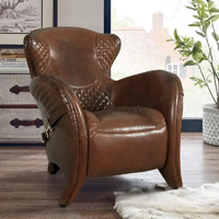 Fauteuil à oreilles en cuir pleine fleur Aspen Pasargad Home, Marron - L81xP88xH85