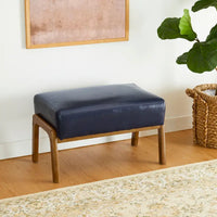 Tabouret d'appoint en similicuir Glitzhome 24,5W avec pieds en hévéa noyer