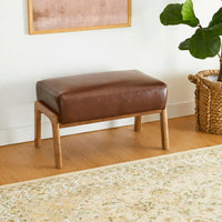 Tabouret d'appoint en similicuir Glitzhome 24,5W avec pieds en hévéa noyer