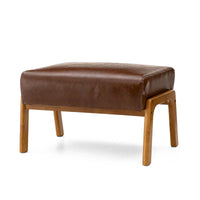 Tabouret d'appoint en similicuir Glitzhome 24,5W avec pieds en hévéa noyer