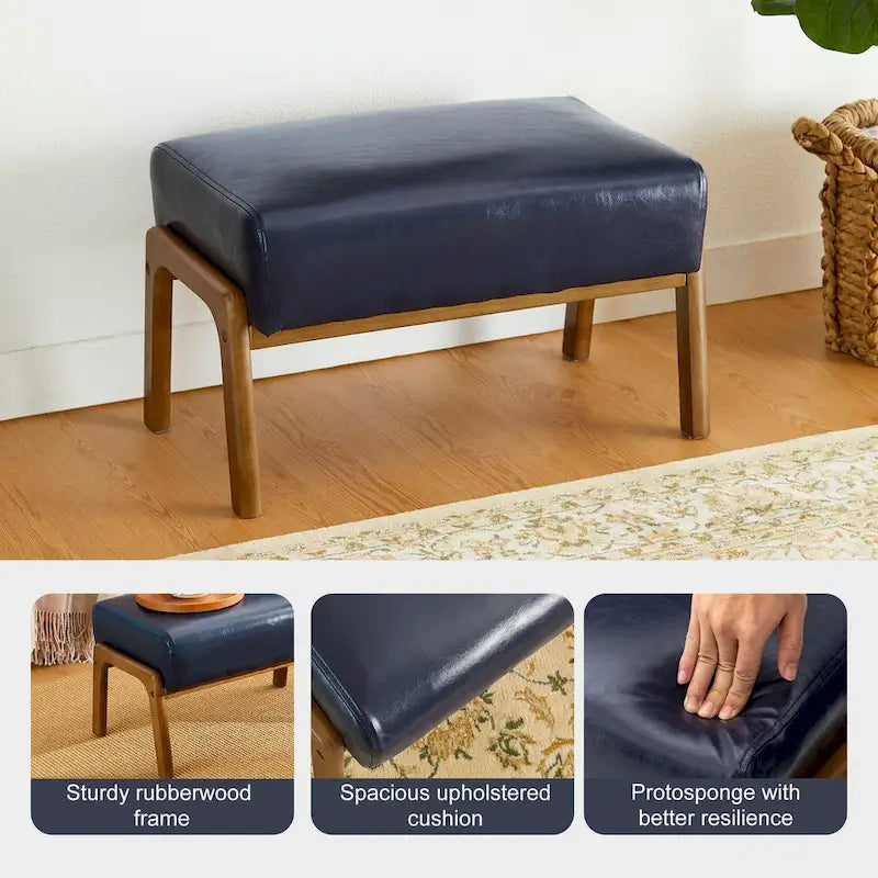 Tabouret d'appoint en similicuir Glitzhome 24,5W avec pieds en hévéa noyer