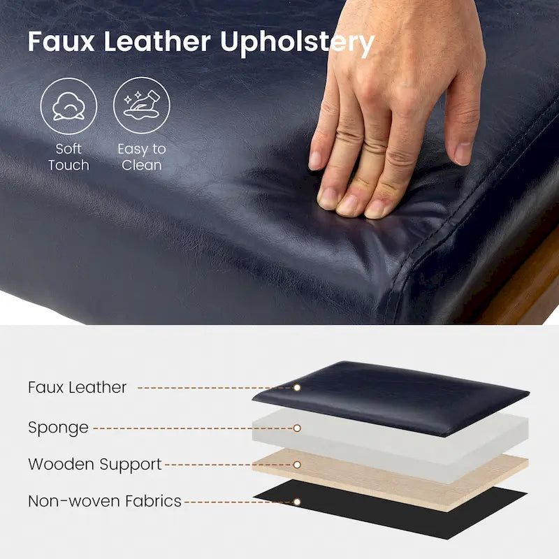 Tabouret d'appoint en similicuir Glitzhome 24,5W avec pieds en hévéa noyer