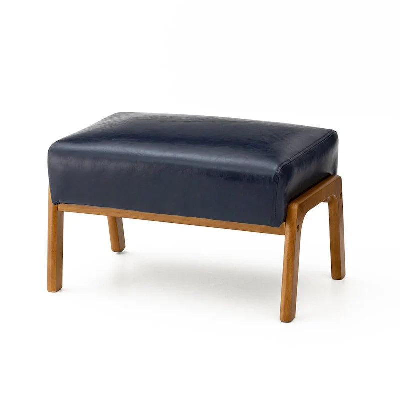 Tabouret d'appoint en similicuir Glitzhome 24,5W avec pieds en hévéa noyer