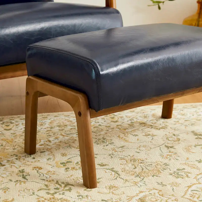Tabouret d'appoint en similicuir Glitzhome 24,5W avec pieds en hévéa noyer