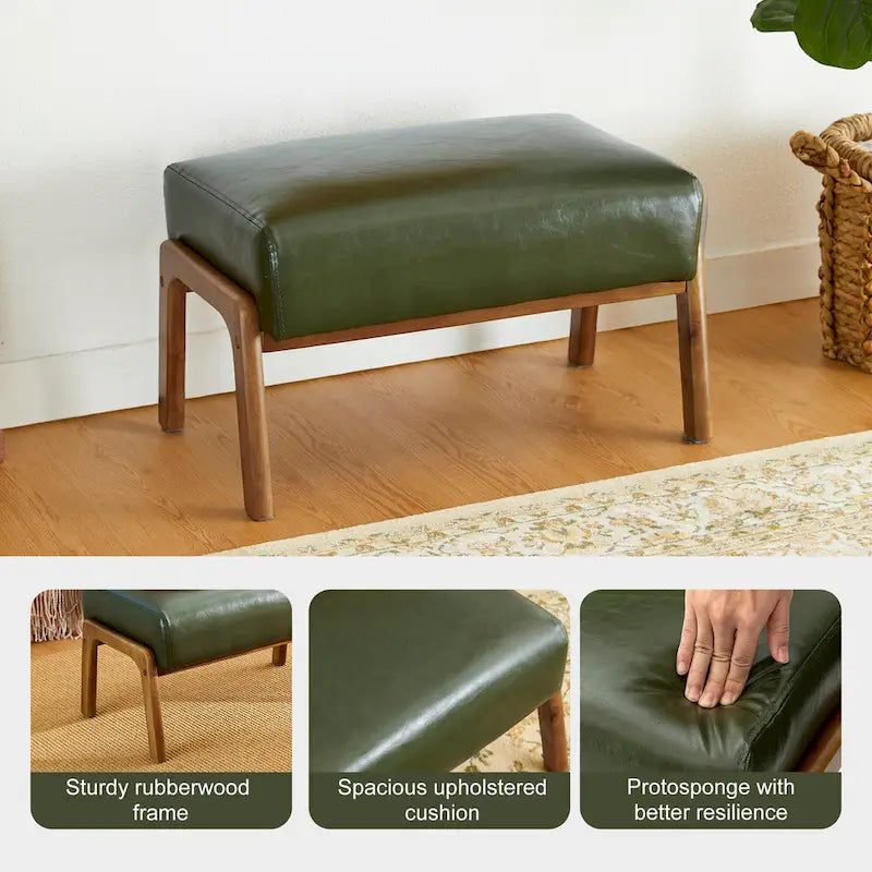 Tabouret d'appoint en similicuir Glitzhome 24,5W avec pieds en hévéa noyer