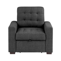 Fauteuil Cliff 37 pouces, Pouf Escamotable, Polyester Gris Foncé, Bois Espresso