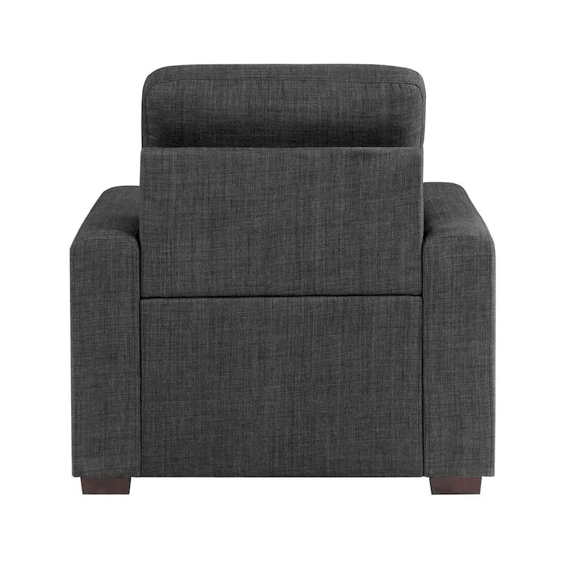 Fauteuil Cliff 37 pouces, Pouf Escamotable, Polyester Gris Foncé, Bois Espresso