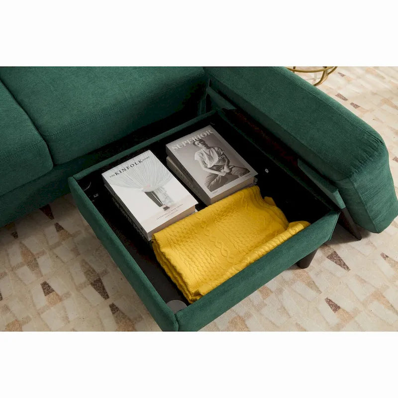 Canapé sectionnel 3 places en forme de L avec ottoman de rangement