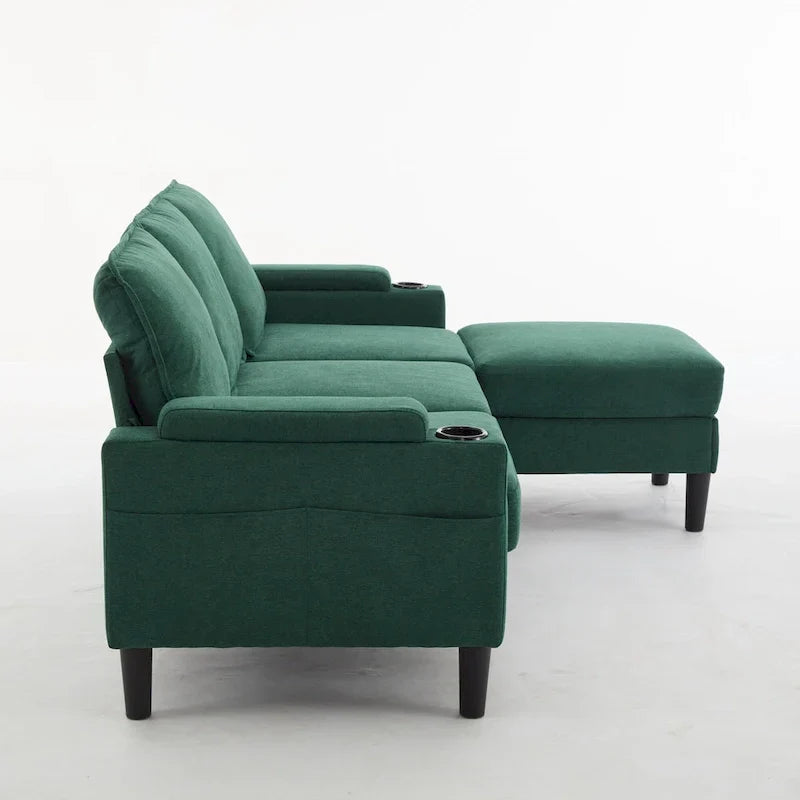 Canapé sectionnel 3 places en forme de L avec ottoman de rangement