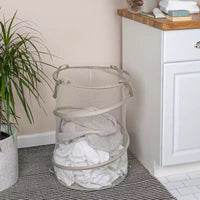 Panier à linge en maille escamotable, armature en acier à ressort, doublure en maille pour la circulation de l'air, grande capacité, montage facile, rangement compact
