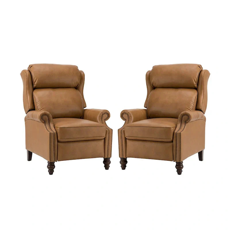 Lot de 2 Fauteuils Inclinables Modernes Noemon en Cuir Véritable avec Clous Décoratifs par HULALA HOME