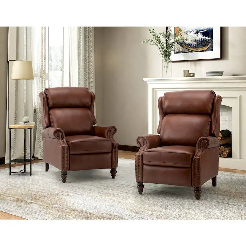 Lot de 2 Fauteuils Inclinables Modernes Noemon en Cuir Véritable avec Clous Décoratifs par HULALA HOME