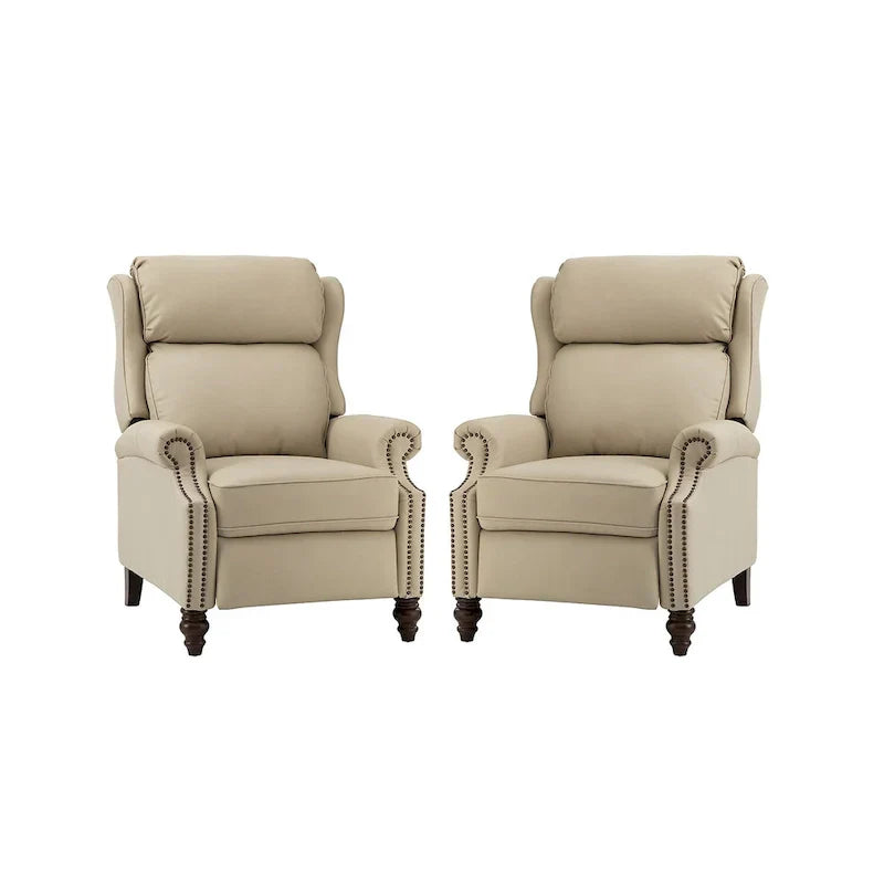 Lot de 2 Fauteuils Inclinables Modernes Noemon en Cuir Véritable avec Clous Décoratifs par HULALA HOME