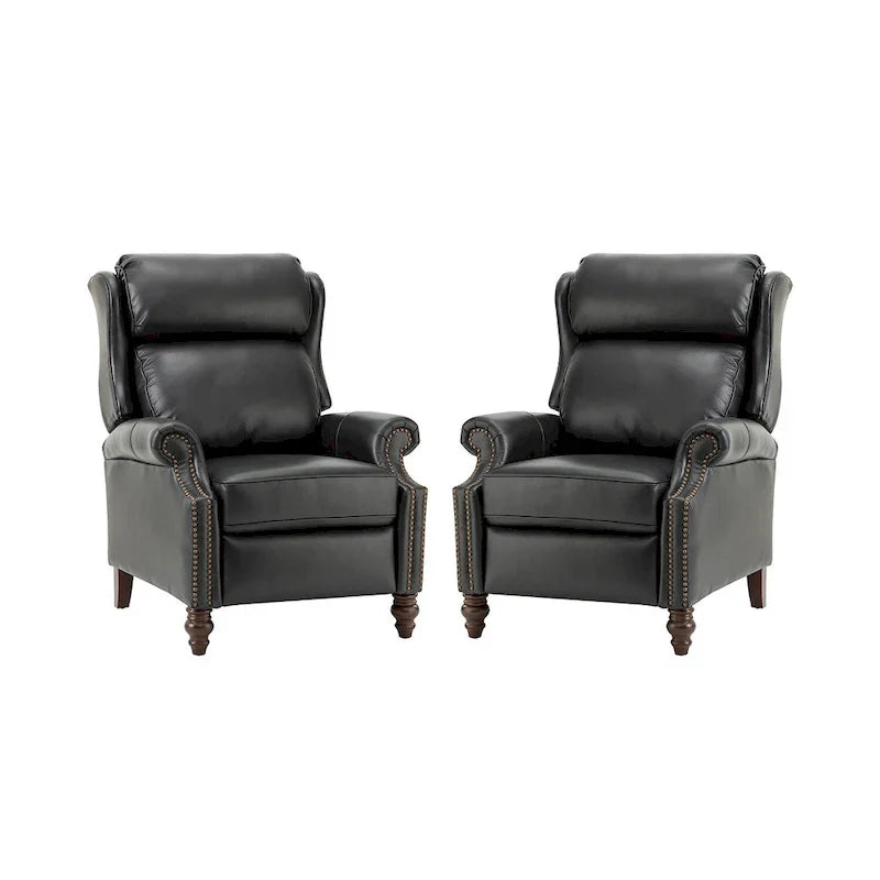 Lot de 2 Fauteuils Inclinables Modernes Noemon en Cuir Véritable avec Clous Décoratifs par HULALA HOME