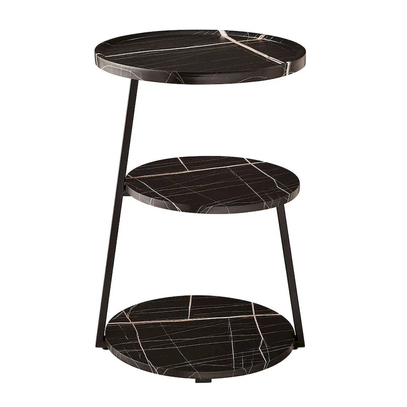 Table d'appoint Skylar à 3 niveaux avec plateau à rebord relevé et pieds asymétriques en métal de style moderne du milieu du siècle