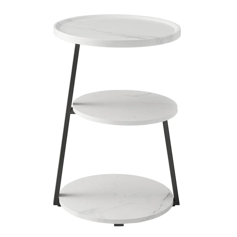 Table d'appoint Skylar à 3 niveaux avec plateau à rebord relevé et pieds asymétriques en métal de style moderne du milieu du siècle