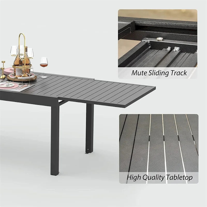 Table à manger extensible de patio 90 po, table d'extérieur en aluminium métallique pour 4 à 8 personnes, table rectangulaire pour bistrot de jardin